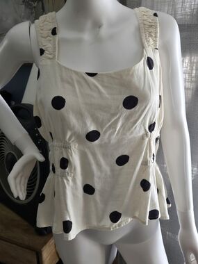 Women’s Cream Polka Dot Sleeveless Peplum Top